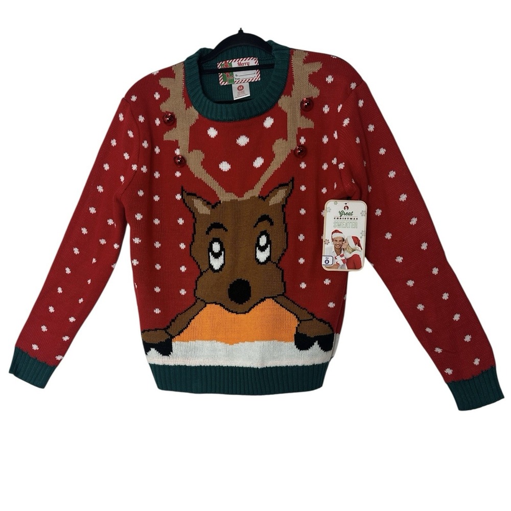 Merry Christmas Ugly Sweater Medium Reindeer Bells Ugly Christmas‎ Holidays New